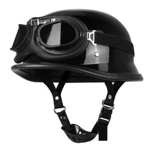 Load image into Gallery viewer, New Leather Motorcycle Helmet German Motorcycle Open Face Half Helmet Chopper Biker Pilot DOT BLACK/