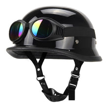 Load image into Gallery viewer, New Leather Motorcycle Helmet German Motorcycle Open Face Half Helmet Chopper Biker Pilot DOT BLACK/