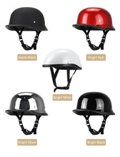 Load image into Gallery viewer, New Leather Motorcycle Helmet German Motorcycle Open Face Half Helmet Chopper Biker Pilot DOT BLACK/