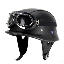 Load image into Gallery viewer, New Leather Motorcycle Helmet German Motorcycle Open Face Half Helmet Chopper Biker Pilot DOT BLACK/