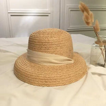 Load image into Gallery viewer, New fashion women' Summer sun hat Handmade Raffia cap Visor Ribbon hat Wide side Travel vacation Beach hat Elegant lady seaside