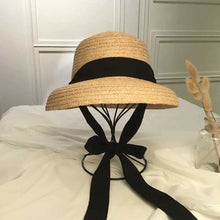 Load image into Gallery viewer, New fashion women' Summer sun hat Handmade Raffia cap Visor Ribbon hat Wide side Travel vacation Beach hat Elegant lady seaside