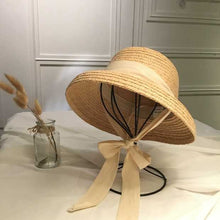 Load image into Gallery viewer, New fashion women' Summer sun hat Handmade Raffia cap Visor Ribbon hat Wide side Travel vacation Beach hat Elegant lady seaside