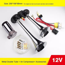 Load image into Gallery viewer, OHANEE 12V  24V air horn Compressor Single Tone Trumpet klakson moto claxon Chrome  For Car Truck motorcycle Lorry Boat Train