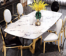 Load image into Gallery viewer, Post-modern light luxury marble dining table Gold-plated stainless steel dining table and chair rectangle table