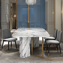 Load image into Gallery viewer, Post-modern light luxury marble dining table Gold-plated stainless steel dining table and chair  rectangle table