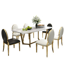 Load image into Gallery viewer, Post-modern light luxury marble dining table Gold-plated stainless steel dining table and chair rectangle table