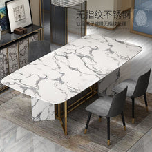 Load image into Gallery viewer, Post-modern light luxury marble dining table Gold-plated stainless steel dining table and chair  rectangle table