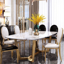 Load image into Gallery viewer, Post-modern light luxury marble dining table Gold-plated stainless steel dining table and chair rectangle table