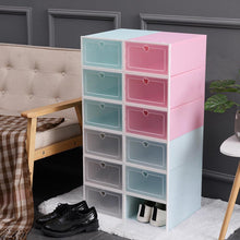 Load image into Gallery viewer, Shoe cabinet with a pair of shoes Foldable Clear Shoes Storage Box Plastic Stackable Shoe Organizer shoe closet shoe rack shelf