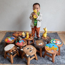 Load image into Gallery viewer, Solid wood children's stool wood cute cartoon animal small bench home fashion creative wood low stool wooden bench