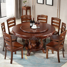 Load image into Gallery viewer, Solid wood dining table with turntable round dining table Chinese style large round table dining table and chair combination