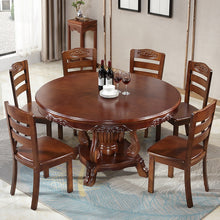 Load image into Gallery viewer, Solid wood dining table with turntable round dining table Chinese style large round table dining table and chair combination