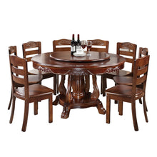 Load image into Gallery viewer, Solid wood dining table with turntable round dining table Chinese style large round table dining table and chair combination