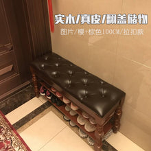 Load image into Gallery viewer, Solid wood shoes bench American shoes bench Shoe cabinet home storage stool door can sit European leather shoe rack storage