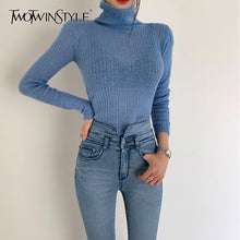 Load image into Gallery viewer, TWOTWINSTYLE White Korean Knitted Sweater For Women Turtleneck Long Sleeve Autumn Slim Pullover Female Clothing Fashion New 2020