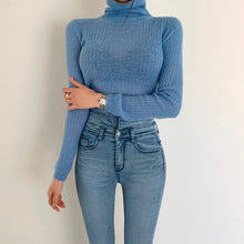 Load image into Gallery viewer, TWOTWINSTYLE White Korean Knitted Sweater For Women Turtleneck Long Sleeve Autumn Slim Pullover Female Clothing Fashion New 2020