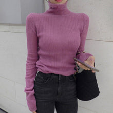 Load image into Gallery viewer, TWOTWINSTYLE White Korean Knitted Sweater For Women Turtleneck Long Sleeve Autumn Slim Pullover Female Clothing Fashion New 2020