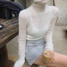 Load image into Gallery viewer, TWOTWINSTYLE White Korean Knitted Sweater For Women Turtleneck Long Sleeve Autumn Slim Pullover Female Clothing Fashion New 2020