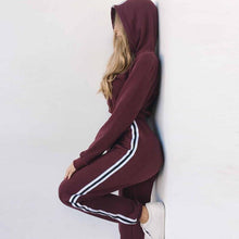 Load image into Gallery viewer, Tracksuit 2pcs Women Set Hoodies Crop Top Sweatshirt+Side Stripe Pants Hooded 2 Pieces Sets Women Clothing Suits Female