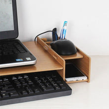 Load image into Gallery viewer, Wooden Laptop Stand Home Office Laptop Stand Notebook Holder Computer Stand Desktop Riser Storage Drawer Organizer 2 Tiers