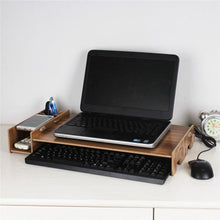 Load image into Gallery viewer, Wooden Laptop Stand Home Office Laptop Stand Notebook Holder Computer Stand Desktop Riser Storage Drawer Organizer 2 Tiers