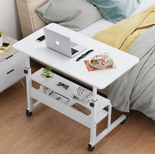 Load image into Gallery viewer, Wooden Laptop Table with Wheels Shelf Storage Height Adjustable Laptop Desk Computer Stand Desk for Sofa Bed Beside