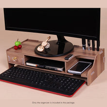 Load image into Gallery viewer, Wooden Monitor Stand Riser Computer Desk Organizer with Keyboard Mouse Storage Slots for Office Supplies School Computer Heigh