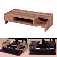 Load image into Gallery viewer, Wooden Monitor Stand Riser Computer Desk Organizer with Keyboard Mouse Storage Slots for Office Supplies School Computer Heigh
