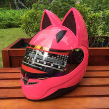 Load image into Gallery viewer, Yellow cute with cat ears Motorcycle helmet automobile race antifog full face helmet personality design capacete casco