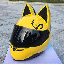 Load image into Gallery viewer, Yellow cute with cat ears Motorcycle helmet automobile race antifog full face helmet personality design capacete casco