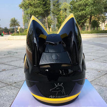 Load image into Gallery viewer, Yellow cute with cat ears Motorcycle helmet automobile race antifog full face helmet personality design capacete casco