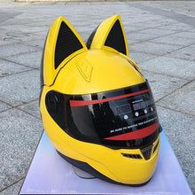 Load image into Gallery viewer, Yellow cute with cat ears Motorcycle helmet automobile race antifog full face helmet personality design capacete casco