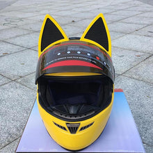 Load image into Gallery viewer, Yellow cute with cat ears Motorcycle helmet automobile race antifog full face helmet personality design capacete casco