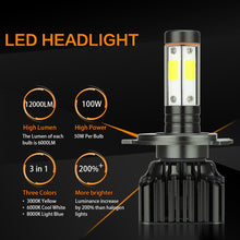 Load image into Gallery viewer, Zdatt H4 Led Headlights 9003 HB2 Running lights Lamp 100W 12000LM 3000K 6000K 8000K H4 LED Fog lights Automobiles Motorcycle