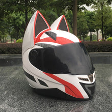 Load image into Gallery viewer, full face helmet personality design with horn capacete casco Motorcycle helmet with cat ears automobile race antifog