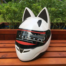 Load image into Gallery viewer, full face helmet personality design with horn capacete casco Motorcycle helmet with cat ears automobile race antifog