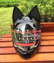 Load image into Gallery viewer, full face helmet personality design with horn capacete casco Motorcycle helmet with cat ears automobile race antifog