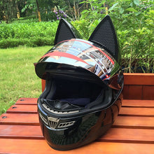Load image into Gallery viewer, full face helmet personality design with horn capacete casco Motorcycle helmet with cat ears automobile race antifog