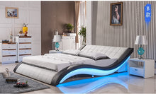 Load image into Gallery viewer, post modern real genuine leather bed / soft bed/double bed king/queen size bedroom with sound system for iphone ipad LED light