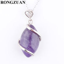 Load image into Gallery viewer, RONGZUAN Necklace &amp; Pendant Natural Amethysts Stone Horse Eye Shape Bead Reiki Chakra Pendant Chain Necklaces Jewelry TN3246