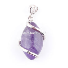 Load image into Gallery viewer, RONGZUAN Necklace &amp; Pendant Natural Amethysts Stone Horse Eye Shape Bead Reiki Chakra Pendant Chain Necklaces Jewelry TN3246