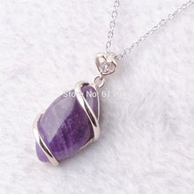 Load image into Gallery viewer, RONGZUAN Necklace &amp; Pendant Natural Amethysts Stone Horse Eye Shape Bead Reiki Chakra Pendant Chain Necklaces Jewelry TN3246
