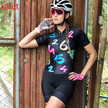 Load image into Gallery viewer, kafitt Pro Team Triathlon Set Women's Cycling Jersey One Piece Jumpsuit Short Sleeve Macaquinho Ciclismo Feminino Set Gel Pad