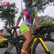 Load image into Gallery viewer, kafitt Pro Team Triathlon Set Women's Cycling Jersey One Piece Jumpsuit Short Sleeve Macaquinho Ciclismo Feminino Set Gel Pad