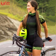 Load image into Gallery viewer, kafitt Pro Team Triathlon Set Women's Cycling Jersey One Piece Jumpsuit Short Sleeve Macaquinho Ciclismo Feminino Set Gel Pad
