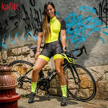 Load image into Gallery viewer, kafitt Pro Team Triathlon Set Women's Cycling Jersey One Piece Jumpsuit Short Sleeve Macaquinho Ciclismo Feminino Set Gel Pad