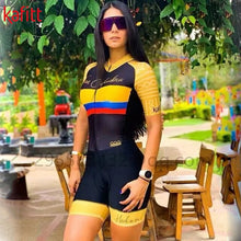 Load image into Gallery viewer, kafitt Pro Team Triathlon Set Women's Cycling Jersey One Piece Jumpsuit Short Sleeve Macaquinho Ciclismo Feminino Set Gel Pad