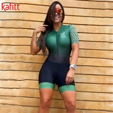 Load image into Gallery viewer, kafitt Pro Team Triathlon Set Women's Cycling Jersey One Piece Jumpsuit Short Sleeve Macaquinho Ciclismo Feminino Set Gel Pad