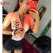 Load image into Gallery viewer, kafitt Pro Team Triathlon Set Women's Cycling Jersey One Piece Jumpsuit Short Sleeve Macaquinho Ciclismo Feminino Set Gel Pad